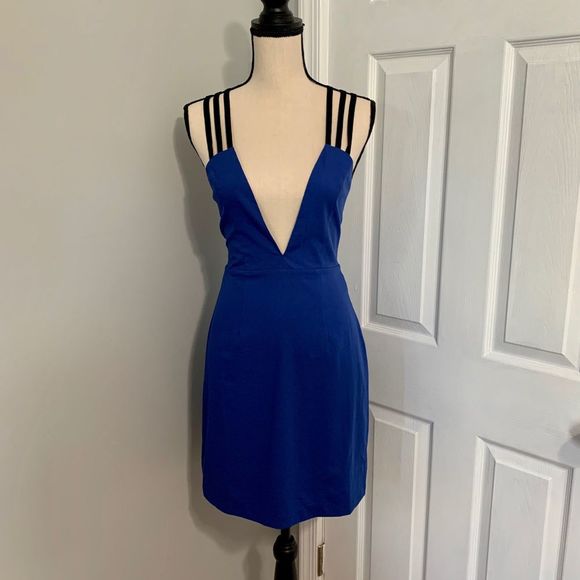 may & july cocktail dress M blue strappy - Picture 3 of 8
